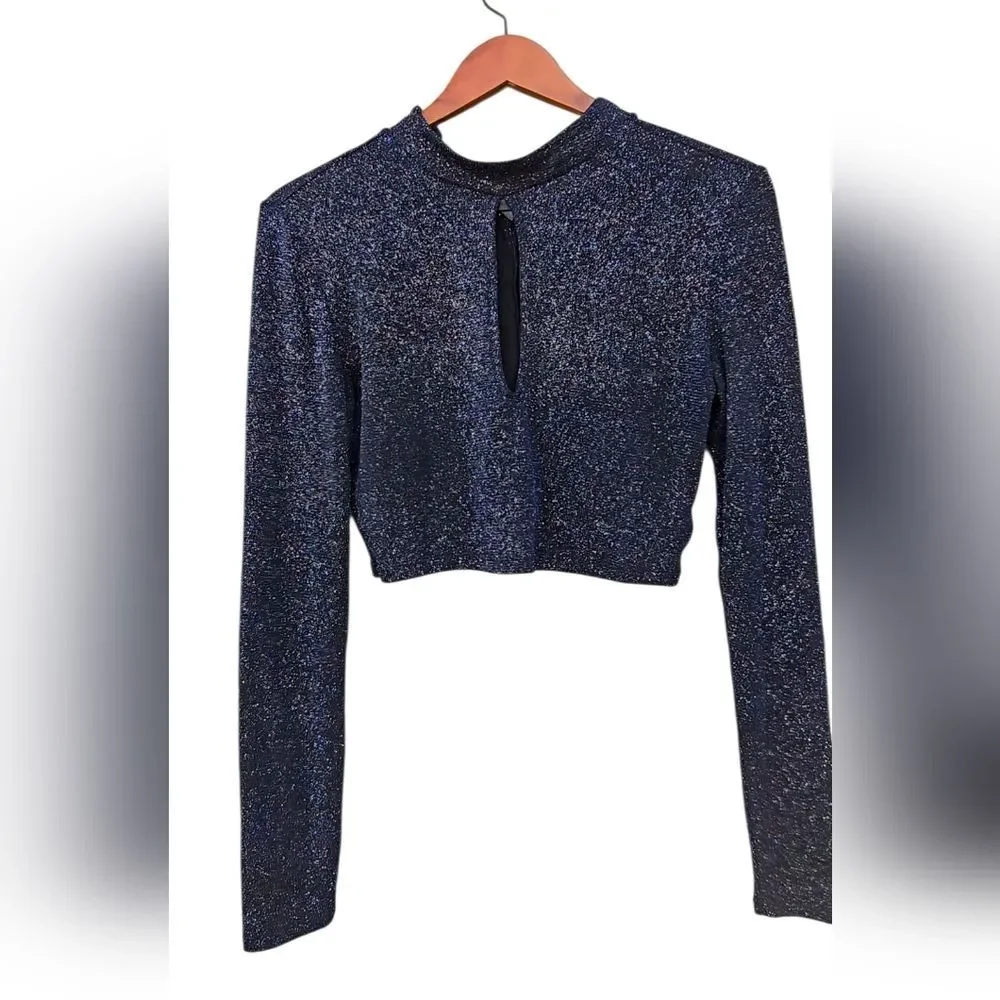 H&M Navy Keyhole Long Sleeve Crop Top